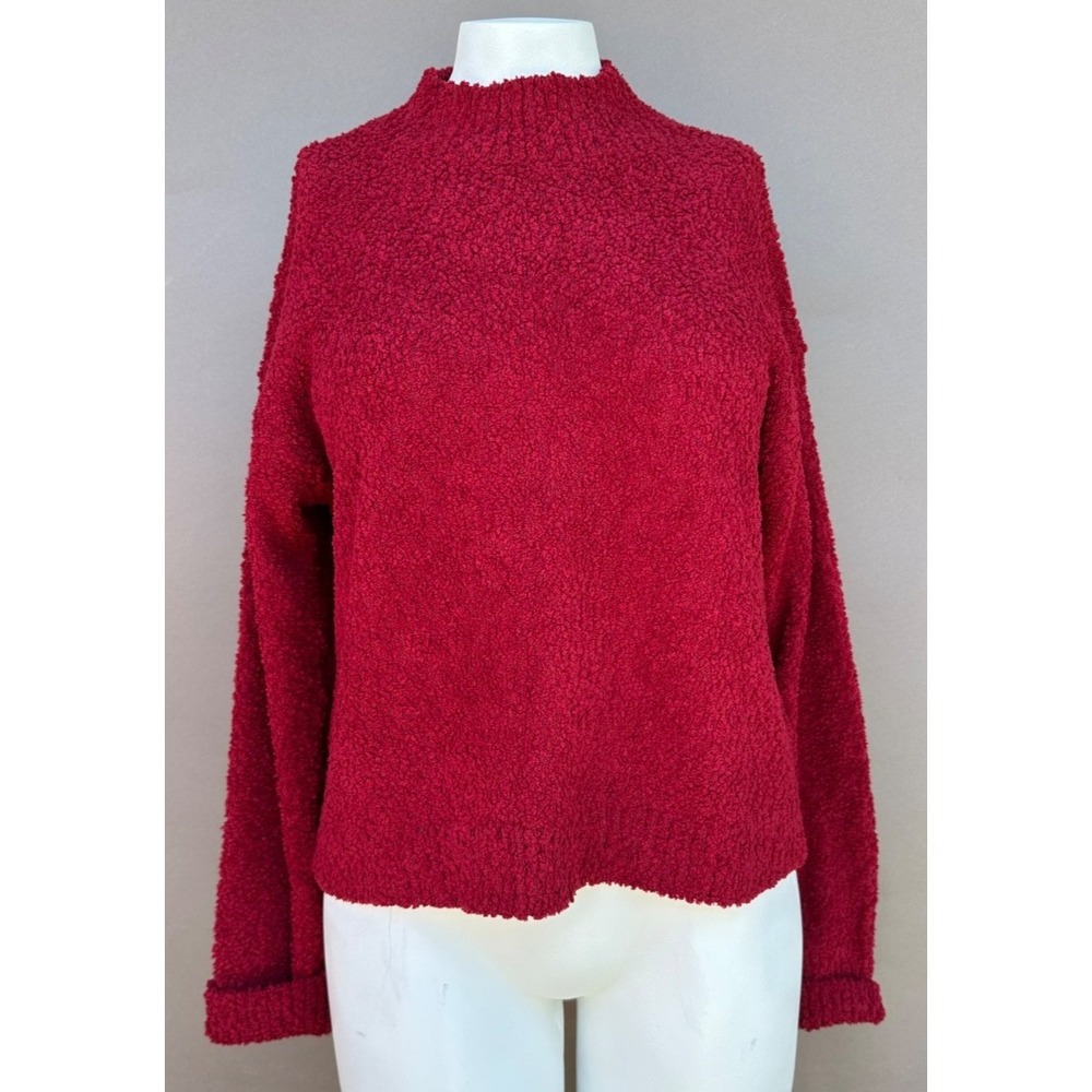 Sanctuary Red Teddy Popcorn Textured Long Sleeve Crew Sweater Women Medium NEW